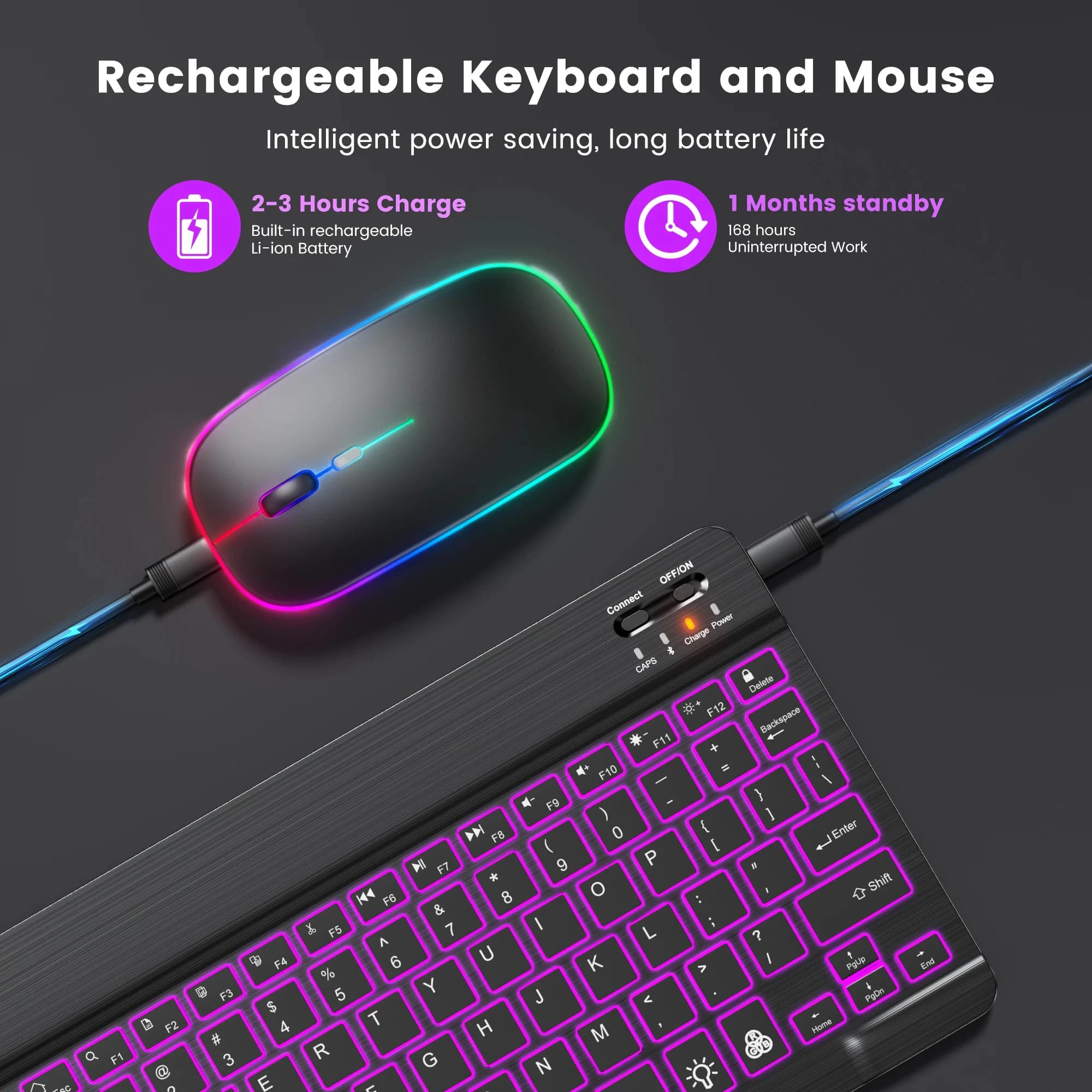Mini tastiera wireless Bluetooth 5.0 Tastiera retroilluminata RGB Tastiera ricaricabile Tastiera silenziosa per IOS Android Windows iPad