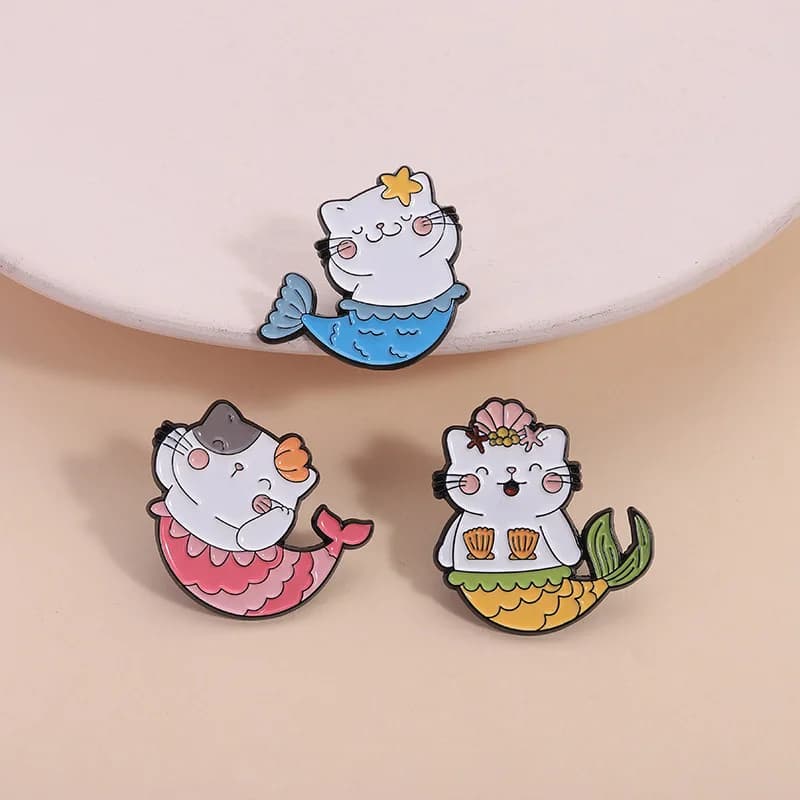 3pcs Mermaid Cat Enamel Pin Cute Sexy Kitty Animal Brooches Lapel Backpack Badge Fashion Jewelry Accessories Gift for Kid Friend