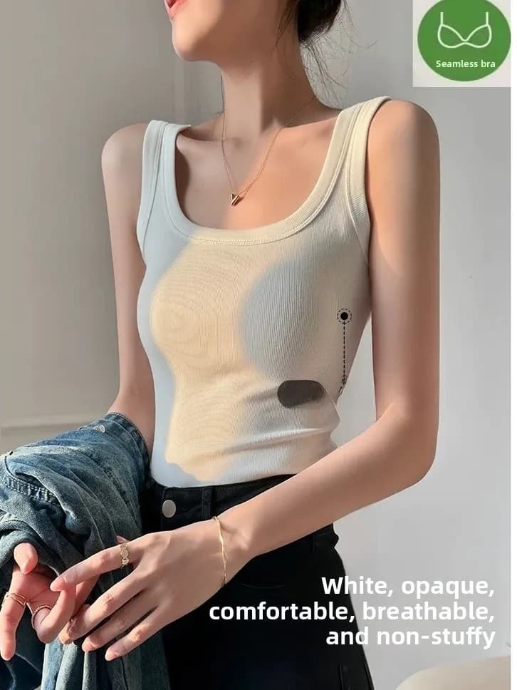 Canotta da donna slim fit con imbottitura integrata, nuovo stile primavera estate, taglie forti, copre il seno laterale