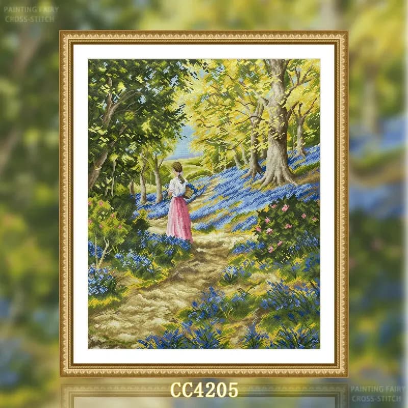 [CC4205-The little girl who picks lilies of the valley]11CT 14CT 16CT DIY Stamped Cross Stitch Kit with Printed Canvas and Cotto