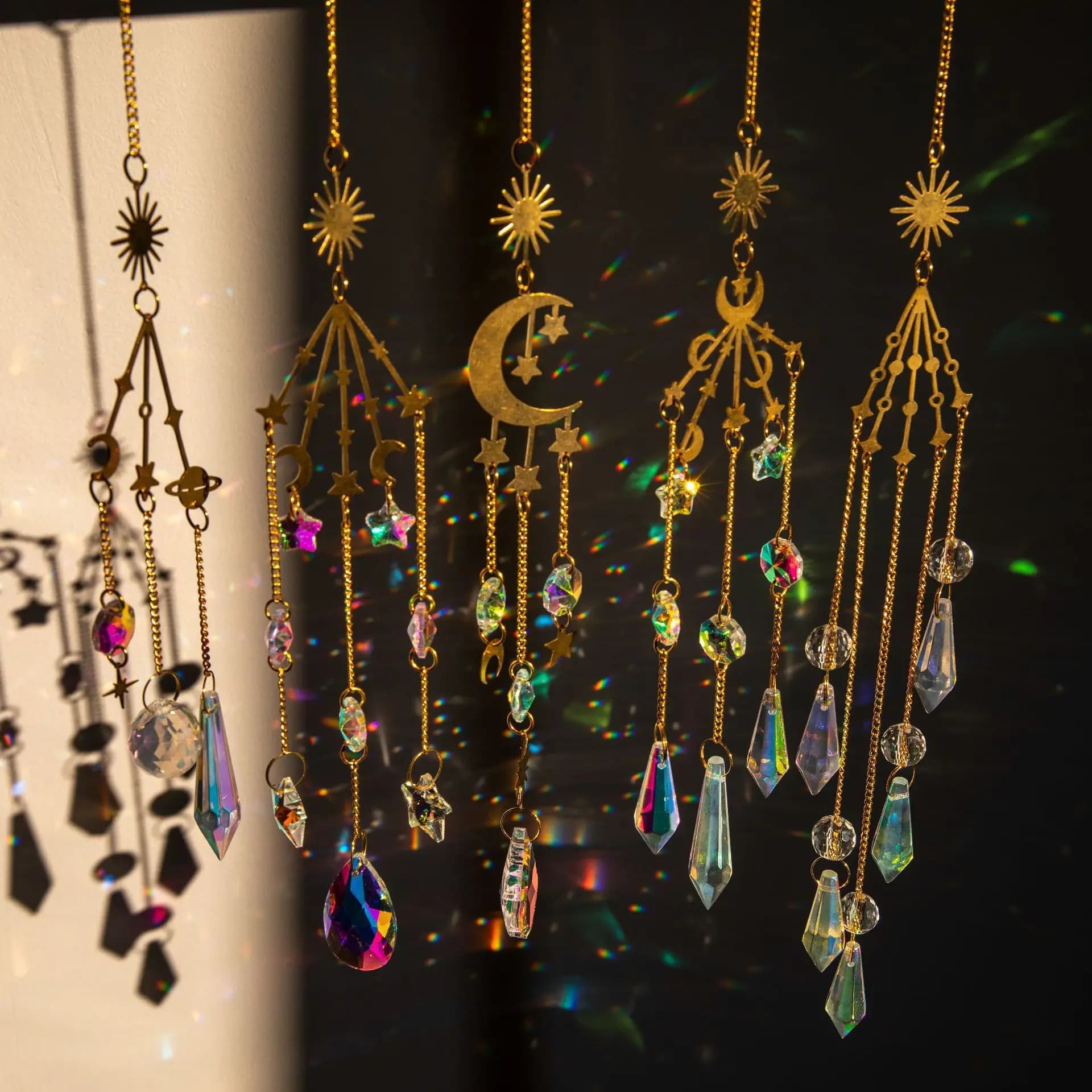 5PC Crystal Wind Chime Rainbow Maker Sun Catcher Dream Catcher Pendant Home Garden Decor Wind Chime Holiday Festival Home Decor