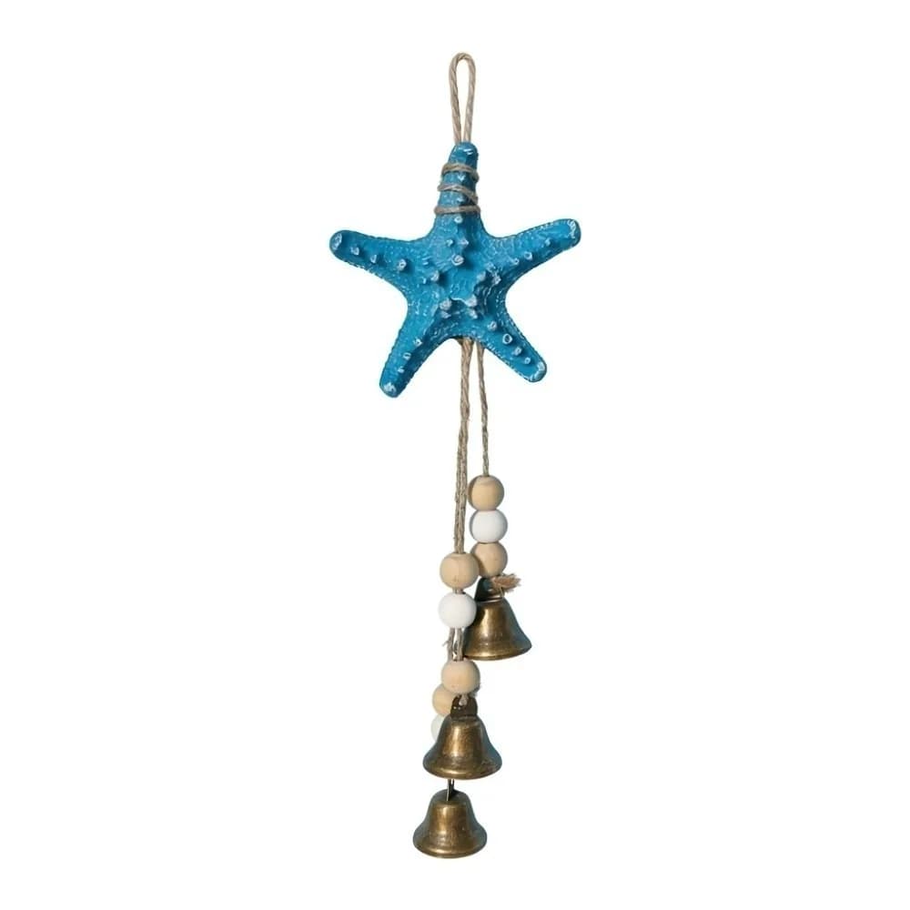 Boho Resin Starfish Wind Chime Metal Bells Wooden Beads Beach Decor Coastal Style Ocean Themed Hanging Ornament Patio Decor