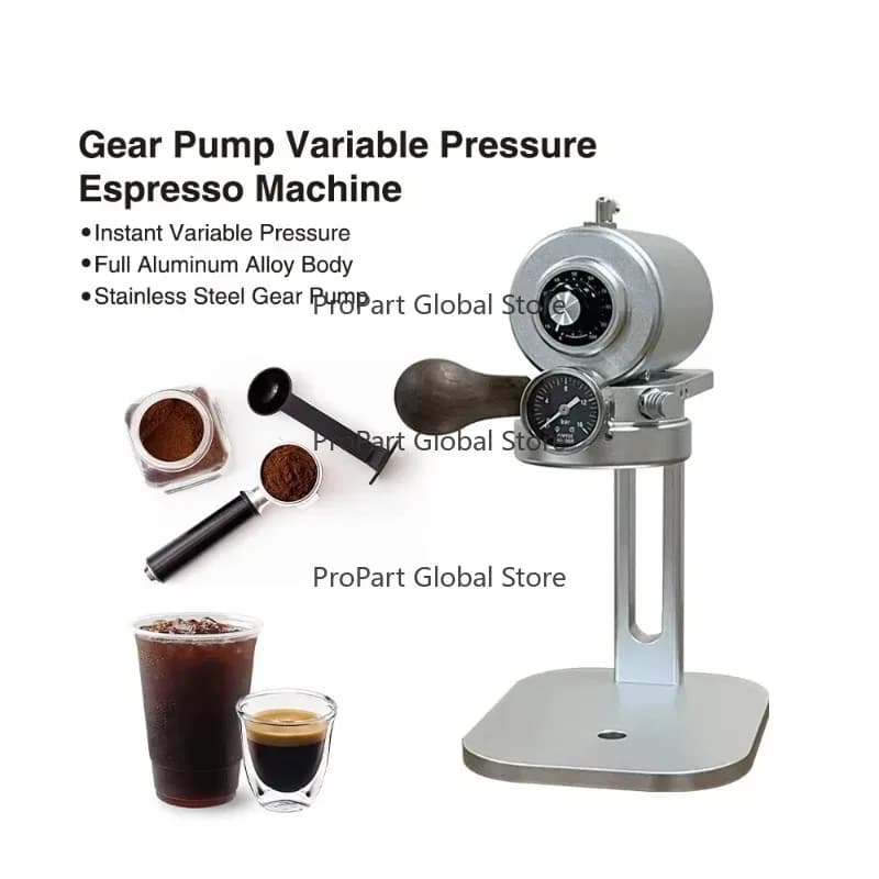 Macchina per Espresso Professionale con Pompa a Ingranaggi, Estrazione a Caldo e Freddo, Pressione Regolabile 9-15 Bar, Caffettiera in Alluminio da Esterno 58mm