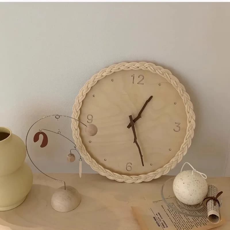 Japanese creative wall clock PE rattan fabric round living room family simple luxury wall clock home decor Reloj Pared FYWC