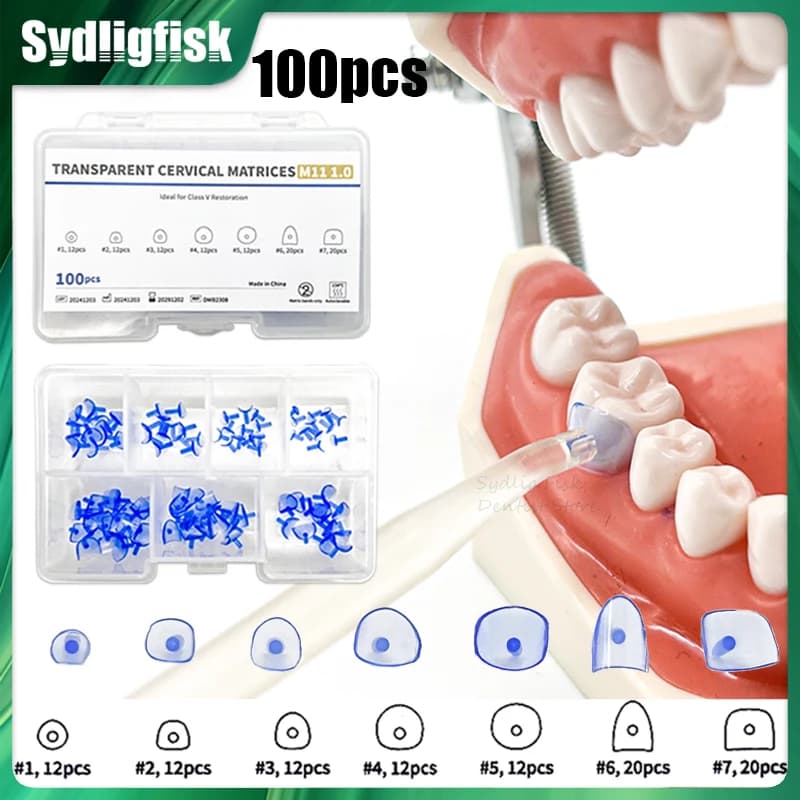 100 Pz/set Matrice Dentale Blu Trasparente Matrici Cerviche Kit Per Composito Gingival Odontoiatria Matrice Dentista Strumenti Materiali