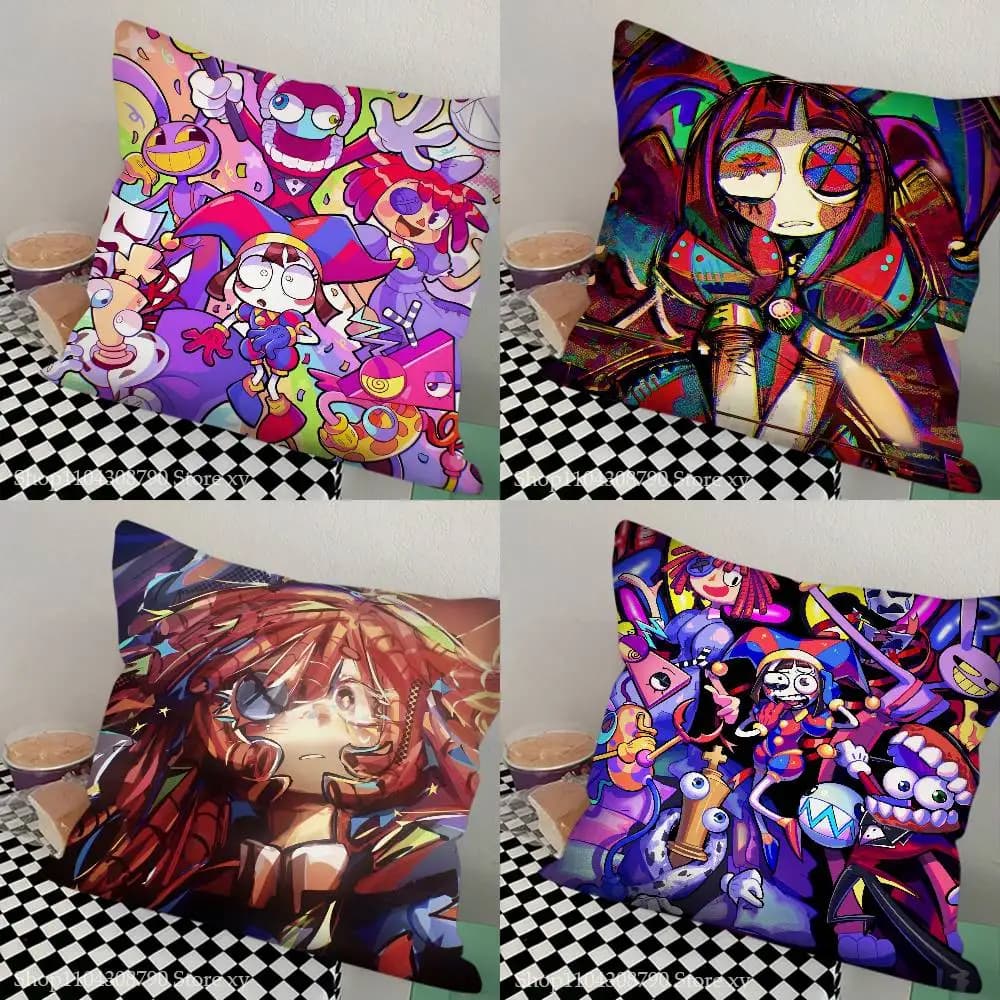 Animated D-Digital Circus Pillow Case Fashion Square Pillowcase Bedroom Sofa Room Ins Decoration Leisure Cushion Cover