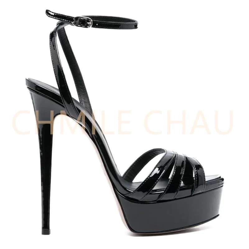 【Misurati la lunghezza dei piedi prima di ordinare】 Sandalo da donna con tacco a spillo e cinturino alla caviglia, con plateau, sexy e lussuoso, per abiti da ballo 1-CHC-30