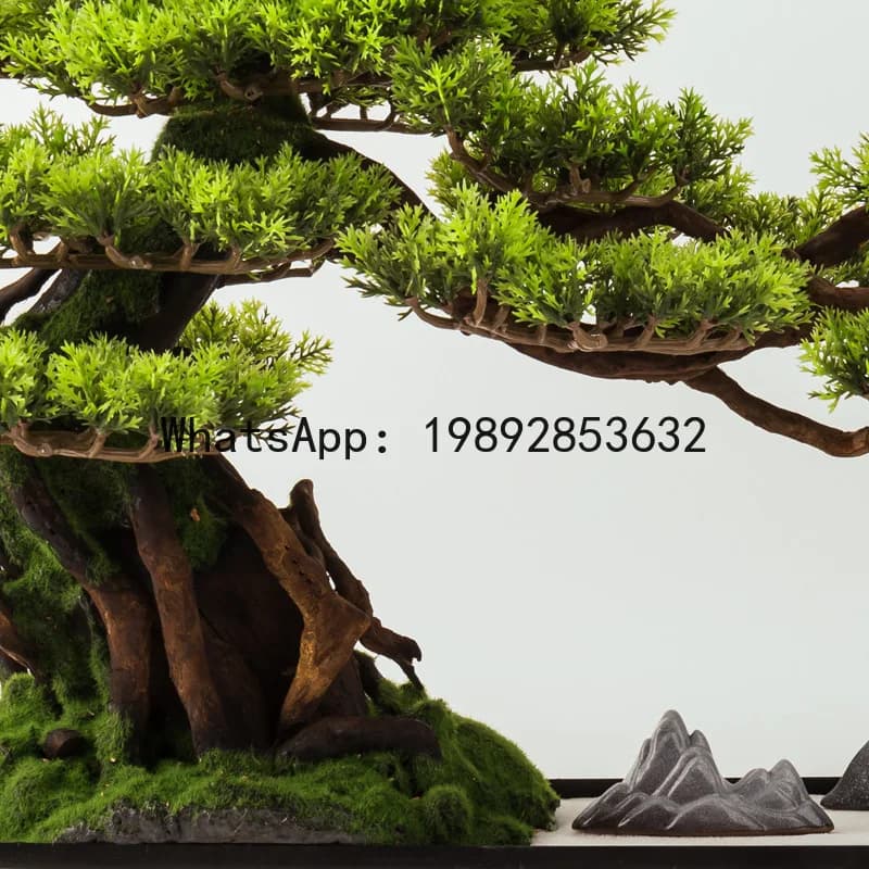 Ornamento artificiale a forma di pino X-22, bonsai di pianta verde finta, vaso per piante in stile cinese per soggiorno e ingresso.