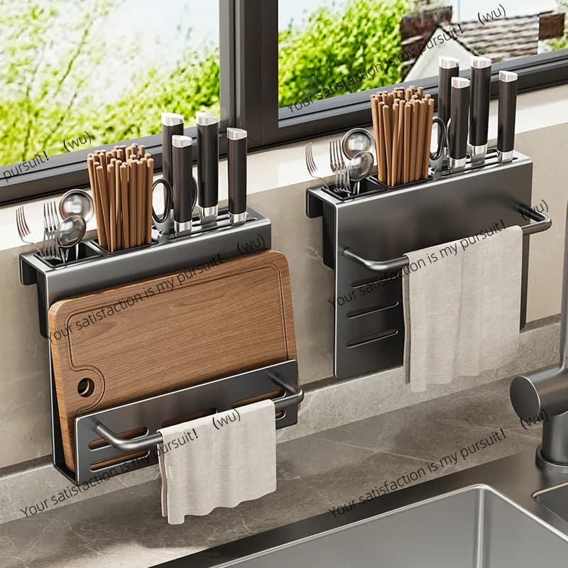 Kitchen knife holder, shelf, multi-functional wall-mounted knife storage rack, kitchen knife cutting board, chopstick cartridge