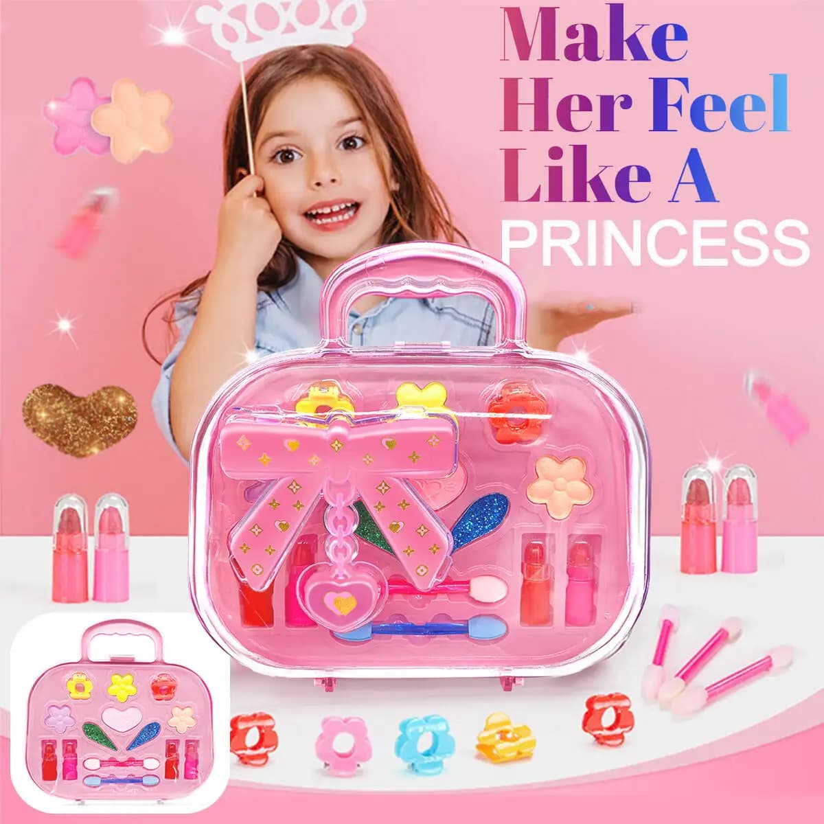 Princess Make Up Box Play House Toy Girls, Cosmetic Bag for Shade Make-up, Birthday Christmas Gift for Kids Party Cosplay