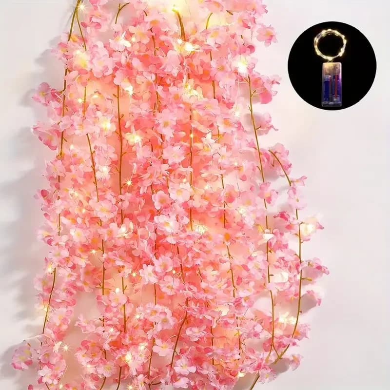 1pc luci della stringa del fiore di ciliegio lucine di rame di ciliegio rosa alimentate a batteria per la decorazione del festival di nozze della camera da letto del giardino di casa