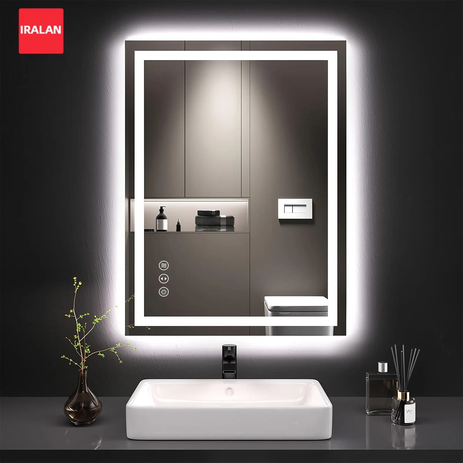 Bathroom Vanity Mirror with Touch Control Dimmable Brightness Waterproof Wall‑Mounted Makeup Mirror Anti‑Fog for Bathroom Decor