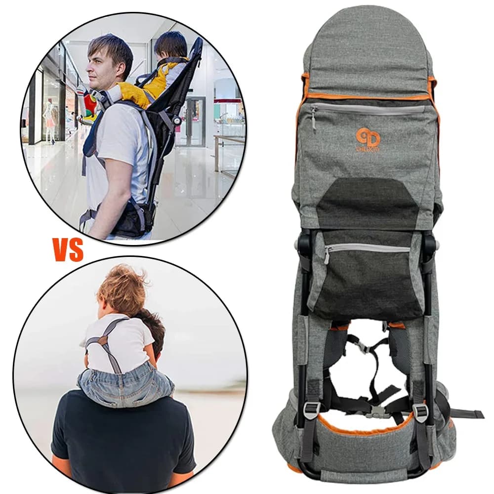Zaino Porta-Bimbi con Sedile Regolabile, Tettuccio Parasole e Funzioni di Sicurezza Avanzate per il Trasporto di Bambini all'Aperto