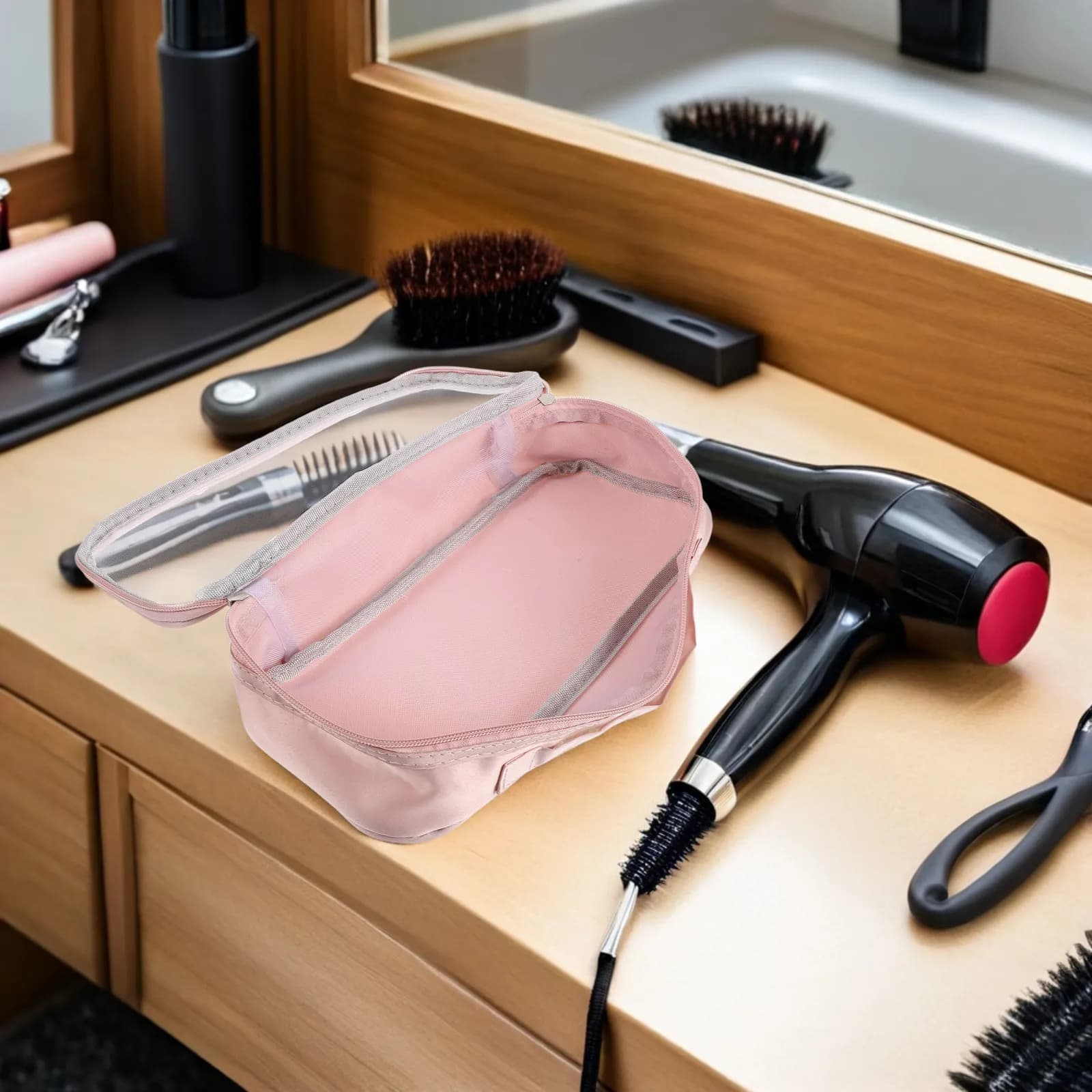 Pink Curling Iron Storage Bag Portable Hair Dryer Pouch Hair Tools Organizer Travel Case Reinforced Structure Thickened Material