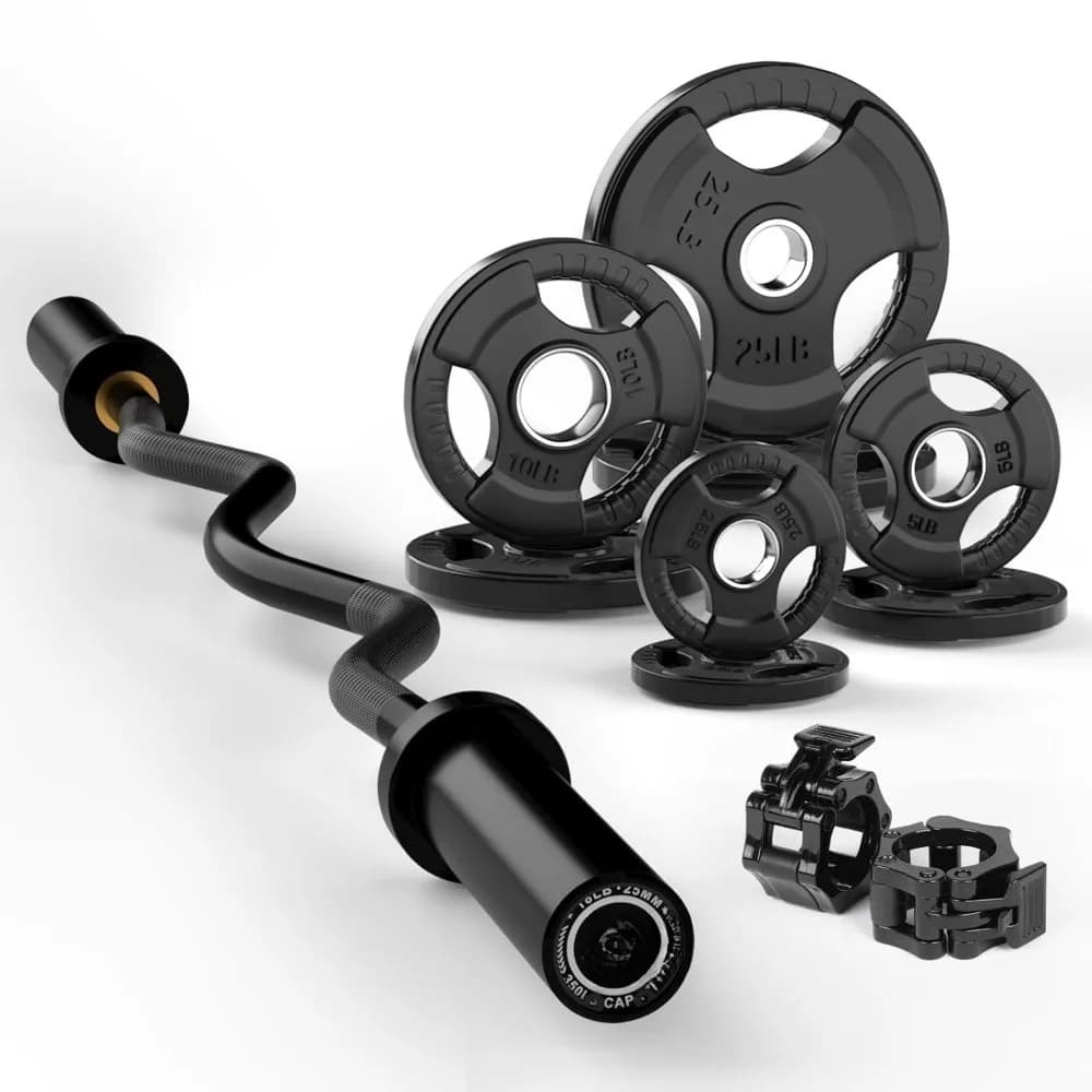 Set di Pesi con Barra EZ Curl, Barra da 2 Pollici con Dischi per Allenamento di Forza, Sollevamento Pesi Olimpico, Personalizzabile
