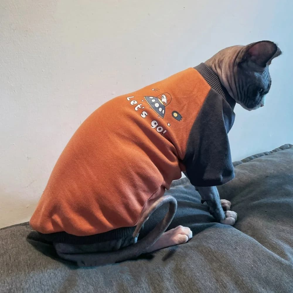 Cappotto in morbido cotone per Sphynx Cat Primavera Felpa calda a maniche lunghe arancione Cartoon per Pigiama autunnale Devon Rex per gattini