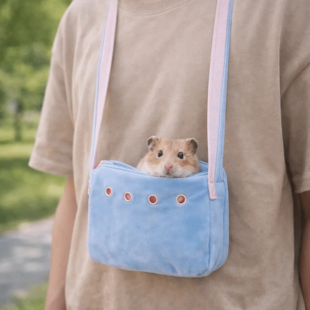 Borsa Trasporto Ventilata per Criceti, Calda e Confortevole, Marsupio Esterno per Animali Domestici con Chiusura a Cerniera, Borsa Morbida a Tracolla per Criceti, Ideale per Visite al Veterinario