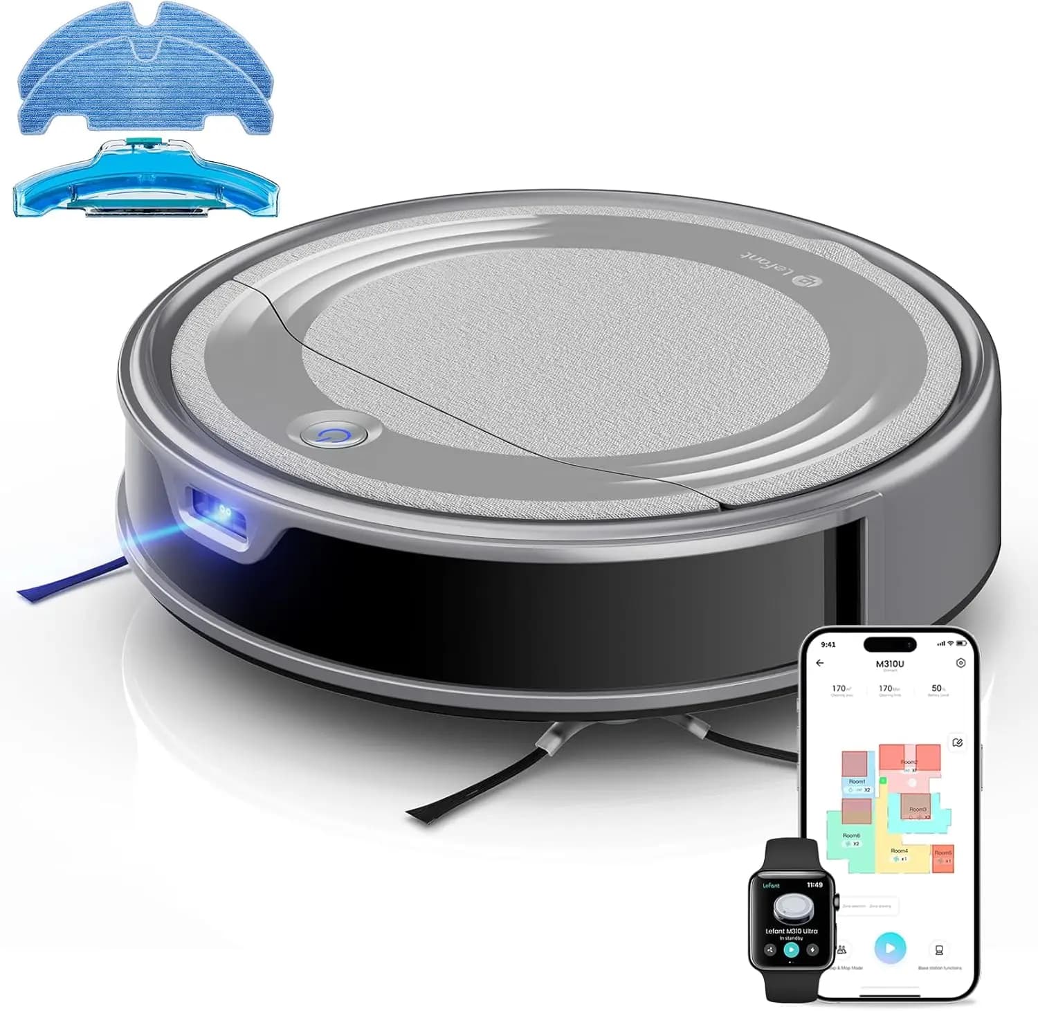 Ultra-Slim Robot Vacuum and Mop with 6000Pa Suction, ToF LiDAR Navigation, 170min Runtime, for Pet Hair and Home