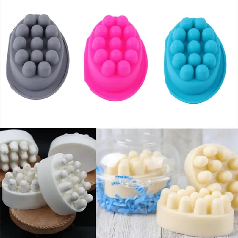 1/2/3/4 fori stampi per sapone in Silicone stampi per sapone fatti a mano 3D strumenti per la creazione di barre per terapia di massaggio forma ovale vassoi per ghiaccio per pasticceria forma di sapone