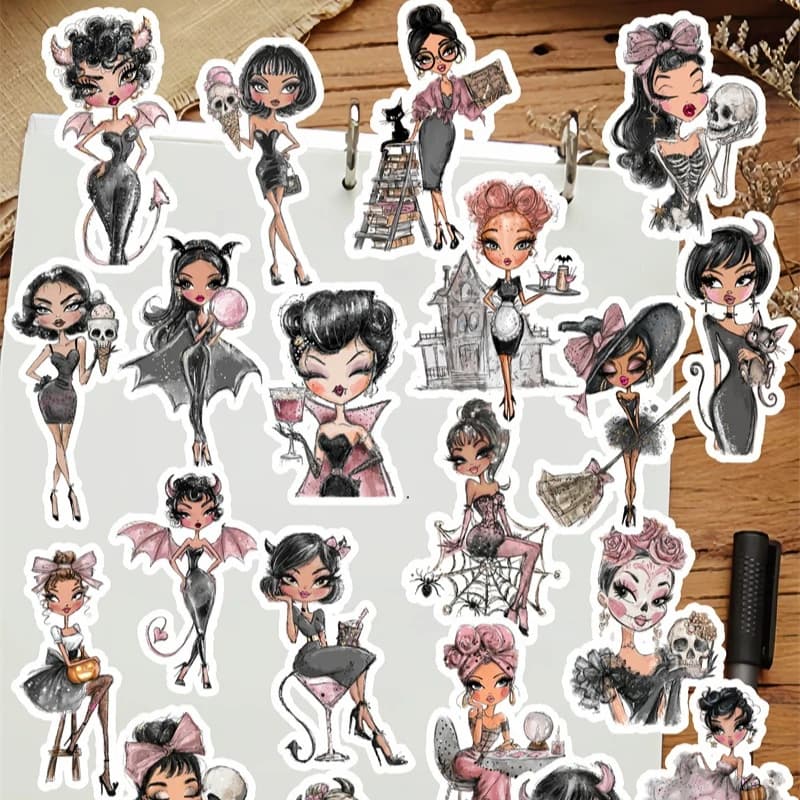 1 Set Cute Watercolor Vintage cute Gothic witch Stickers Girl Scrapbooking /Decorative/DIY Craft Photo Album Journal journal