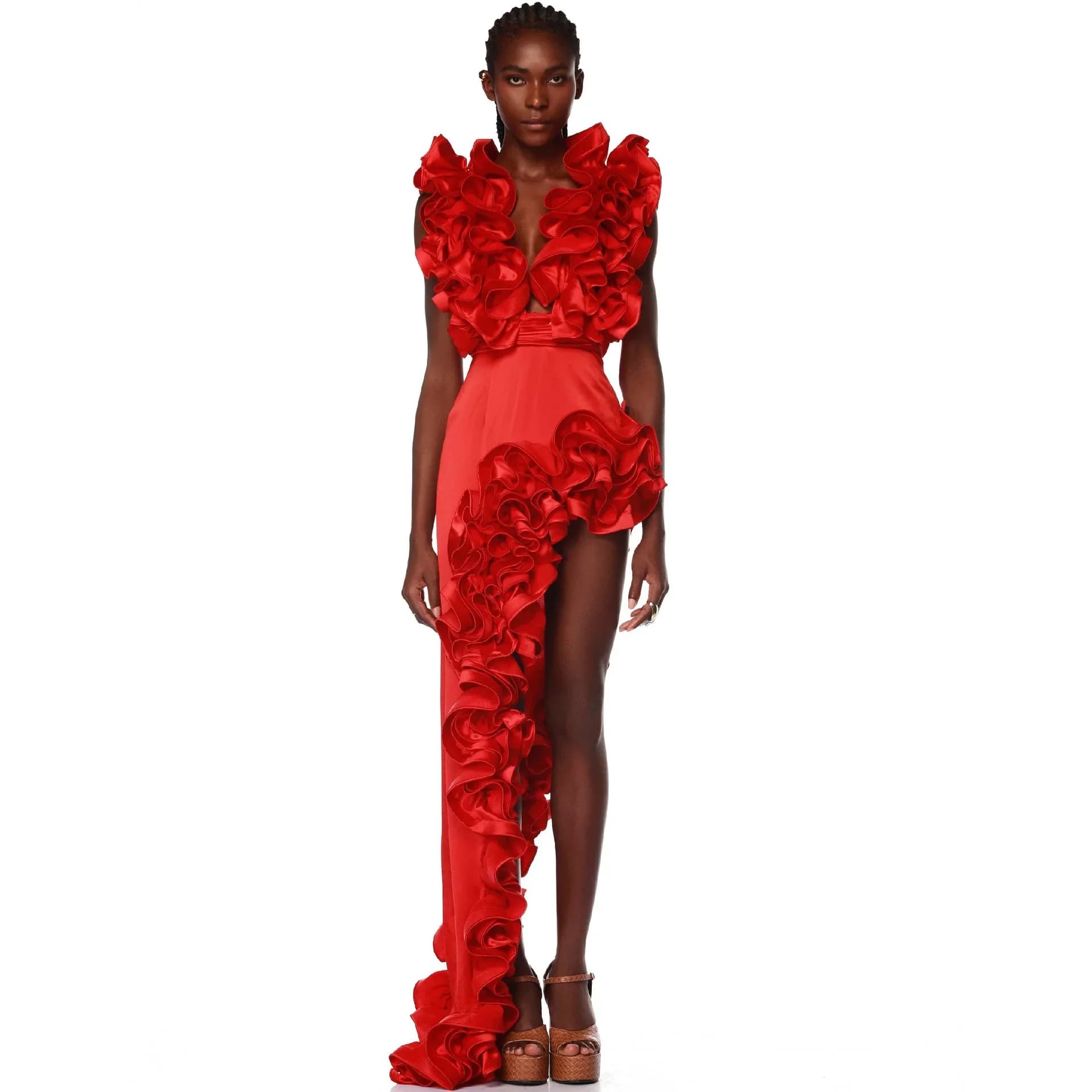 Swimsuit Luxurious Women's Swim Suit Sexy Deep V-shaped Off Shoulder Areathable Solid Color Red Flower One-piece Swims