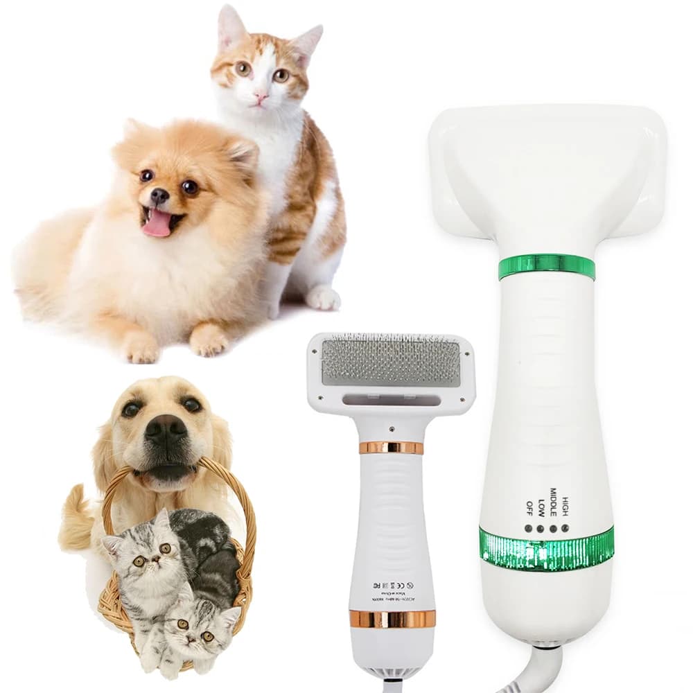 Asciugacapelli Portatile 2-in-1 per Cani e Gatti con Spazzola, Asciugatore Manuale Durevole e Sicuro con Protezione in Filo d'Acciaio