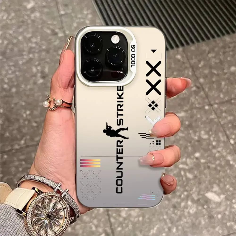 Cover per iPhone H-Counter Strike CS GO per modelli 17 16 15 14 13 12 11 Pro Max Plus, antiurto, colorata, con retro argentato