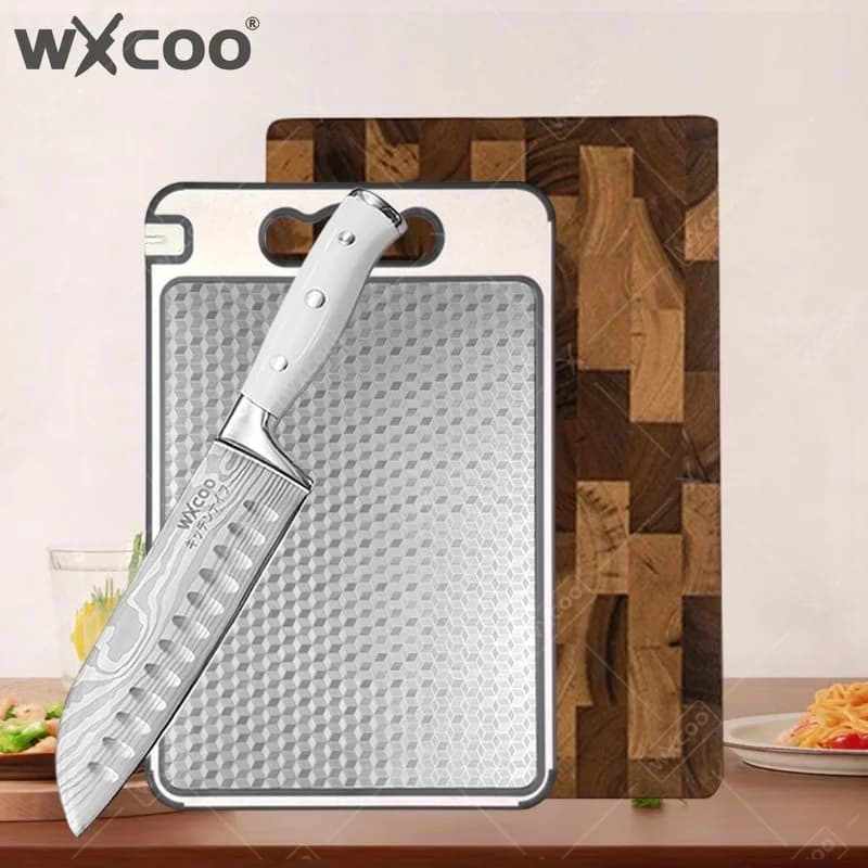 WXCOO Set of 1~3 Chef Knives with Damascato Pattern, Acacia Wood Cutting Thickness, Professional Kitchen Pelapatate, Santoku Knives Set