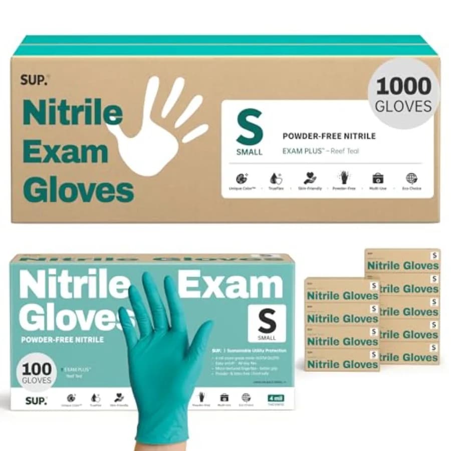 Guanti monouso in nitrile SUP per esami, senza polvere, senza lattice, per uso alimentare, cucina, pulizia, laboratorio, colore verde acqua, 1000 pezzi