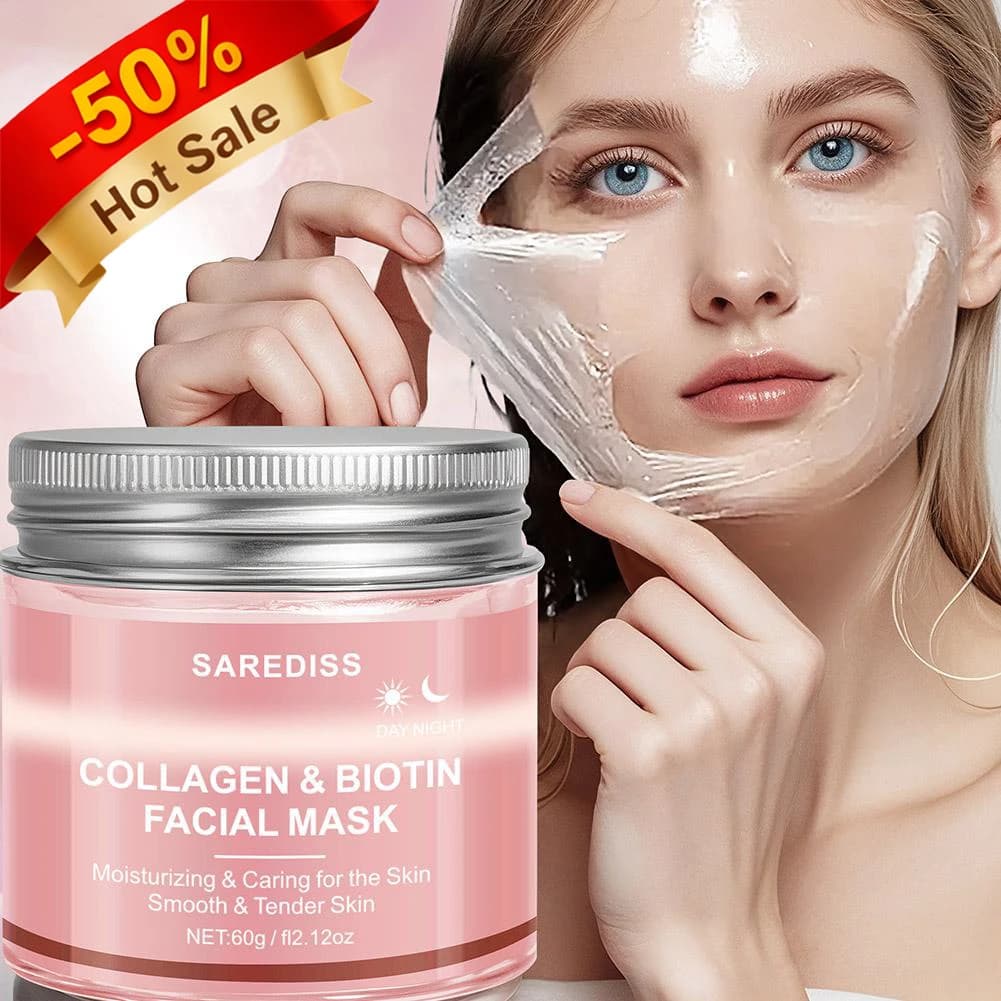 Maschera Viso Peel Off al Collagene e Biotina, Maschera in Gel Idratante per Pelle Secca o Spenta, Leviga la Texture e Calma i Rossori