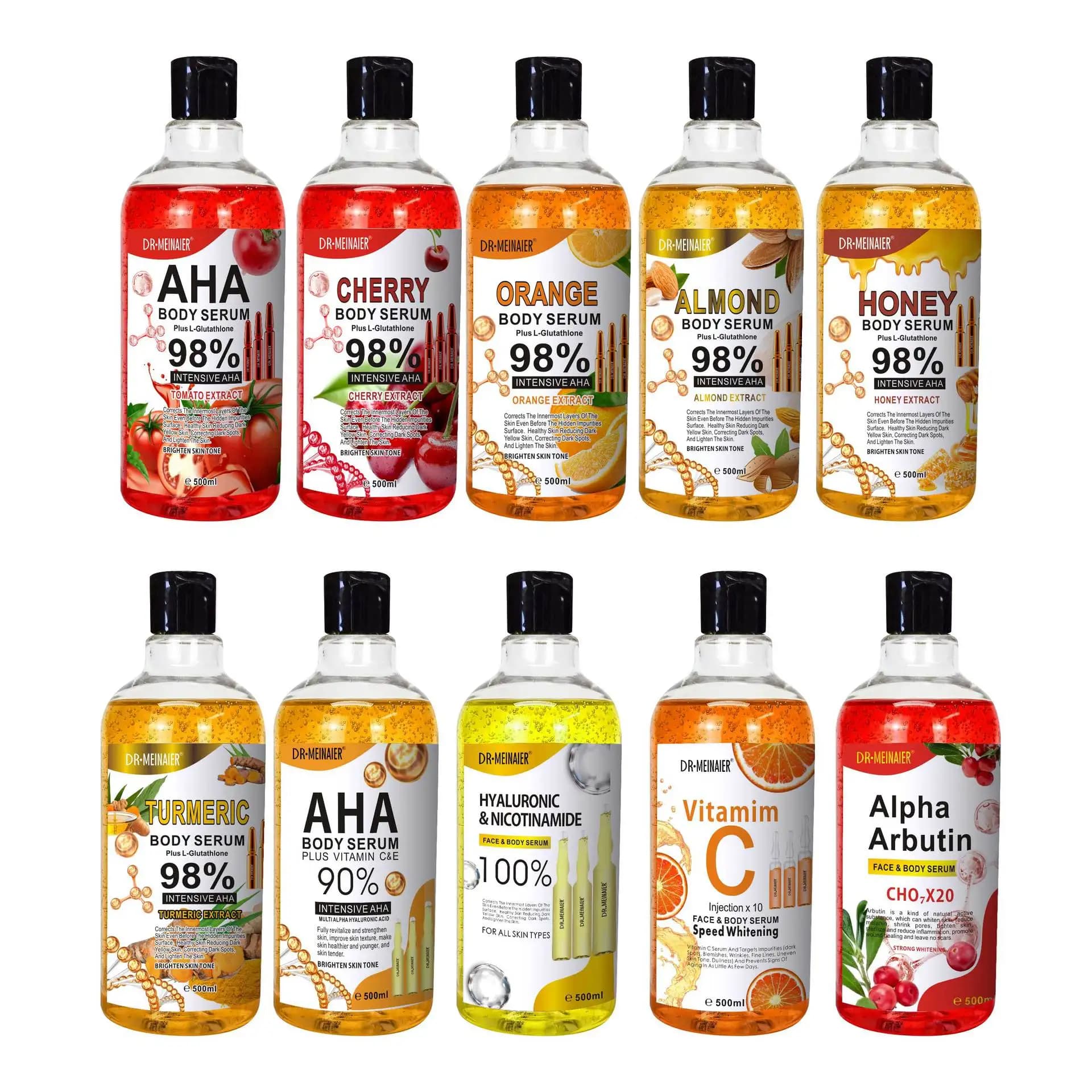 500ML vitamina C AHA HYALURONIC & NICOTINAMIDE siero viso idratante schiarente crema corpo miele e mandorle