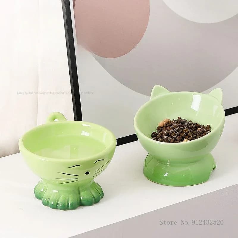 Bocca obliqua in ceramica e bocca piatta Ciotola per acqua potabile per animali domestici Protezione per i piedi alti Vertebra cervicale per prevenire il cane e il gatto, 1 pezzo