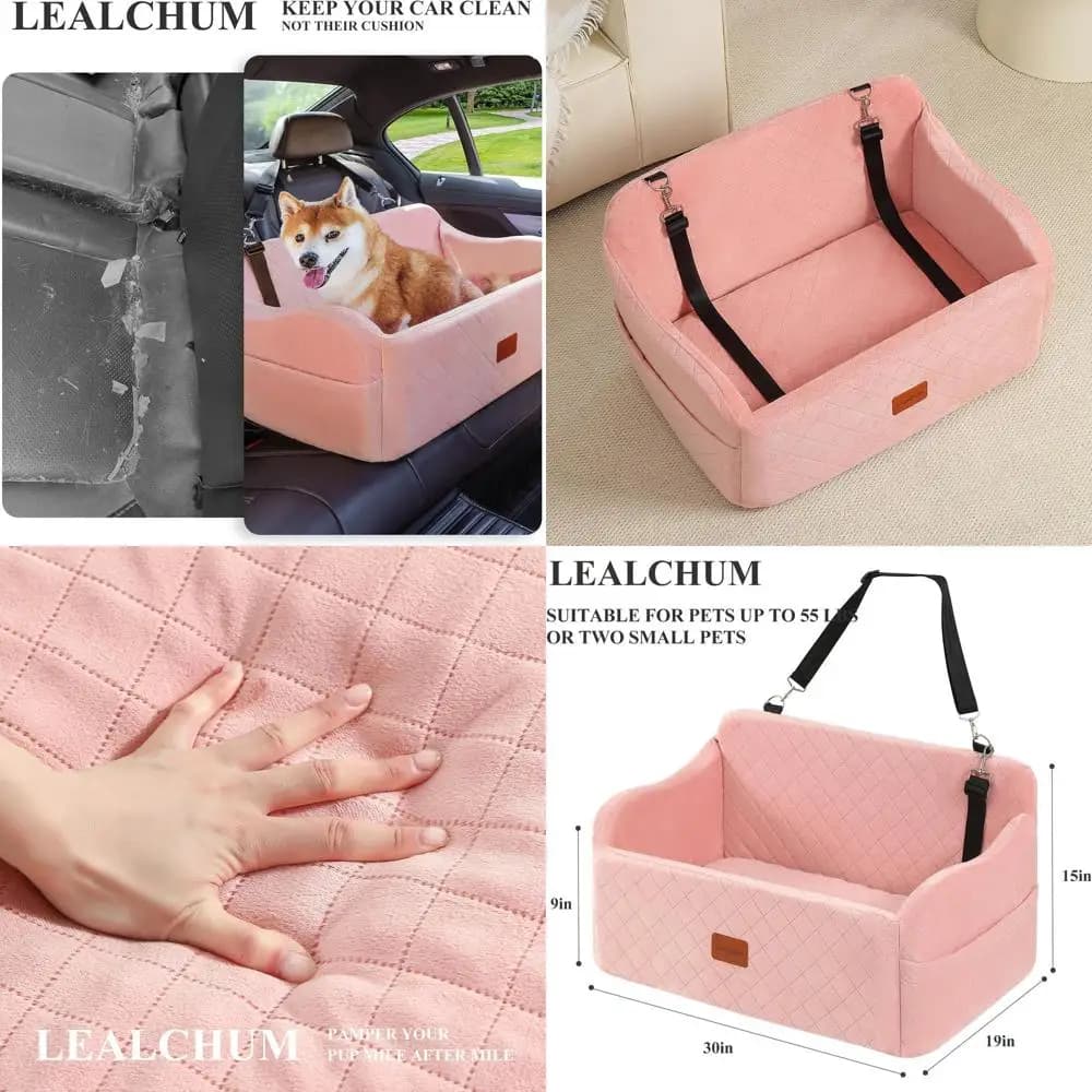 Sedile Auto Grande Rosa per Animali Domestici con 2 Guinzagli di Sicurezza, Rimovibile e Lavabile per Cani di Taglia Media/Grande