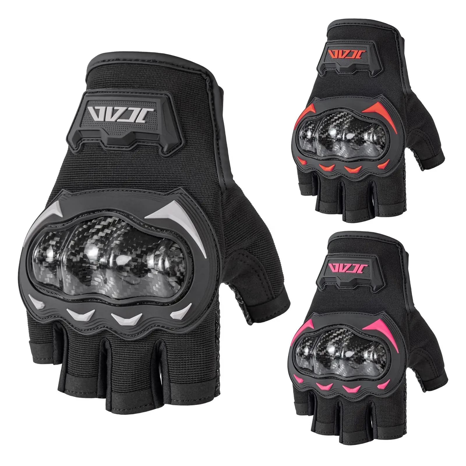 Guanti da Moto JCAA Estivi Traspiranti in Fibra di Carbonio, Mezze Dita, per Motociclisti, ATV, MTB, Ciclismo, Antiurto
