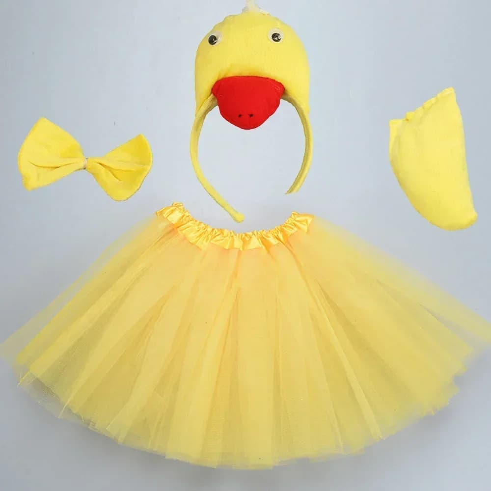 Animal Yellow Duck Chick Cock Rooster Tutu Skirts Ear Headband Bow Tie Tail Paws Sets Cosplay Costumes