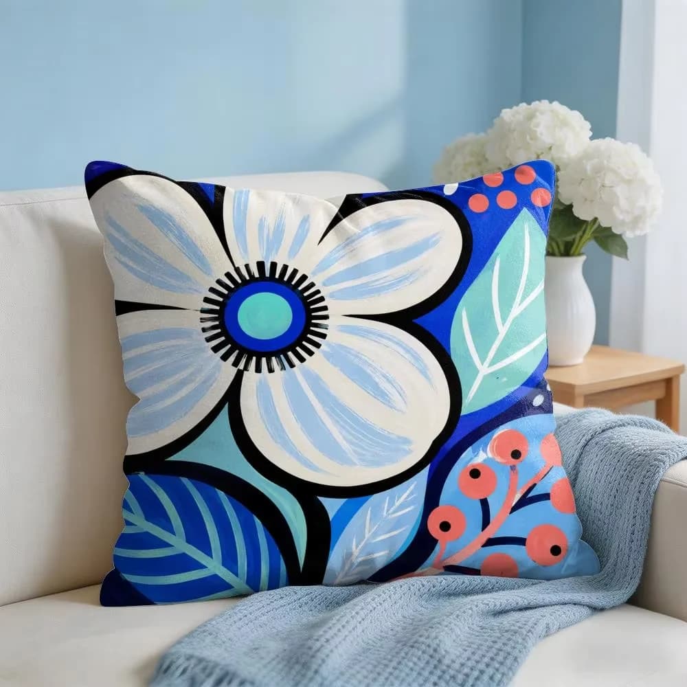 Cushion Cover Vibrant Flower Short Plush Soft Double-Sided Printing Pillow Case Cozy Sofa Bedroom Home Decor Gift
