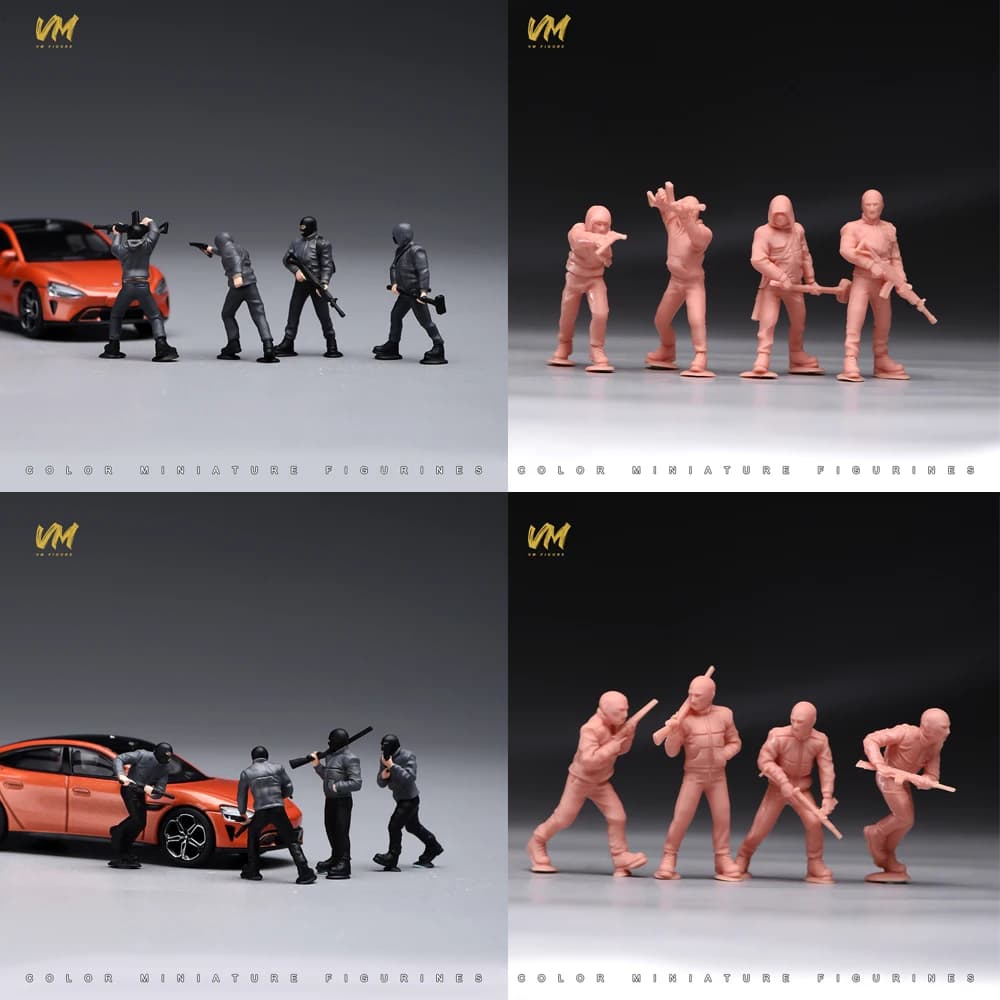 Painted Miniature 1/87 1/64 1/43 1/24 1/18 Masked Robber Gun Thugs Male Figure Model 3D Diorama Mini Doll Scence Props Decor