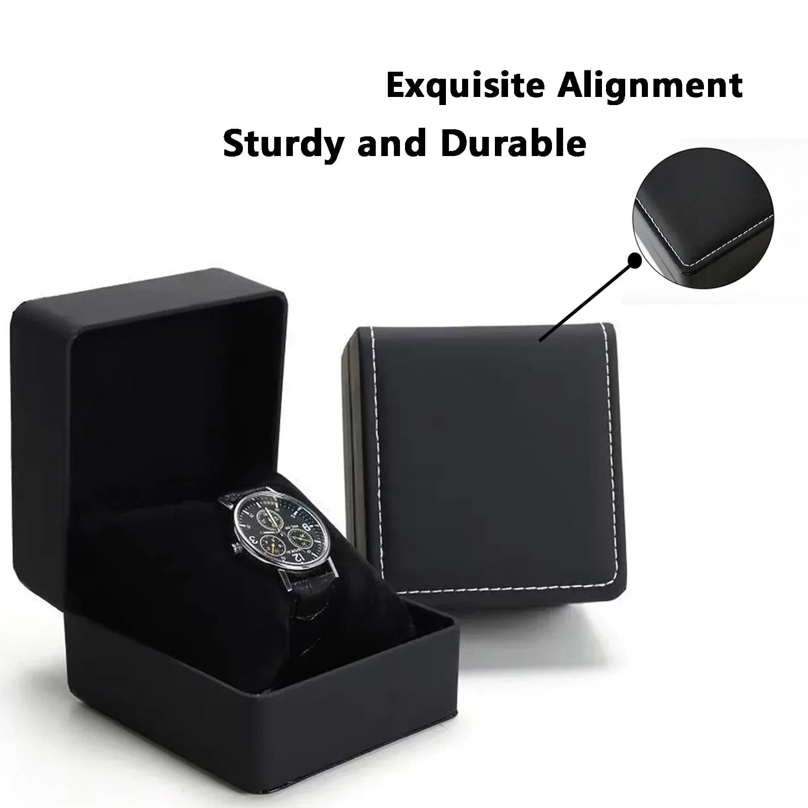 Lnofxas Black Single Watch Gift Box with Pillow PU Leather Wristwatch Display Case Organizer for Men Clamshell leather watchcase