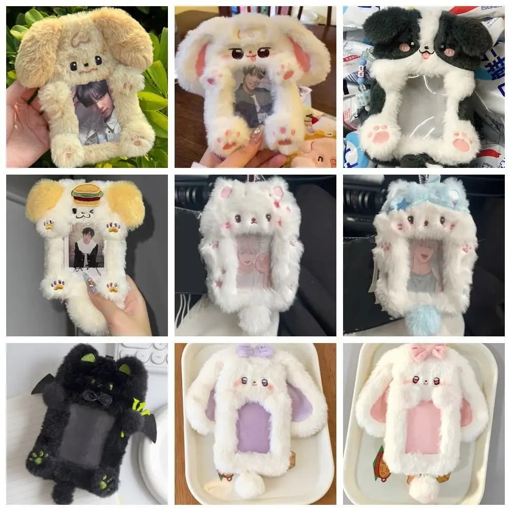 Simpatico coniglio/Pandan/gatto Custodia per tesserino in peluche ID fotografico Porta carte di credito Porta carte Studenti Idol Foto Custodia protettiva