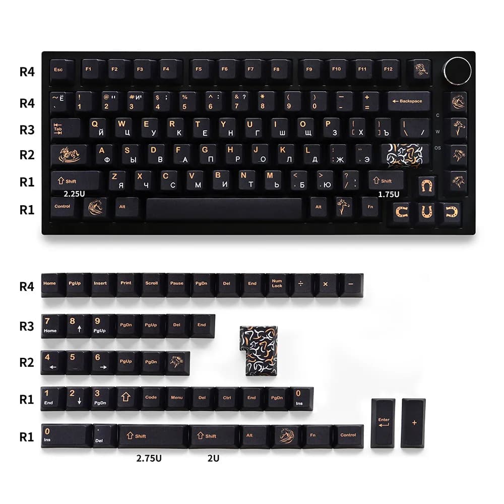 Ru Black Horse Keycaps Sublimation 130 keys Cherry Profile Keycaps for 61/64/68/87/104/108 Mx Switch Mechanical Keyboard
