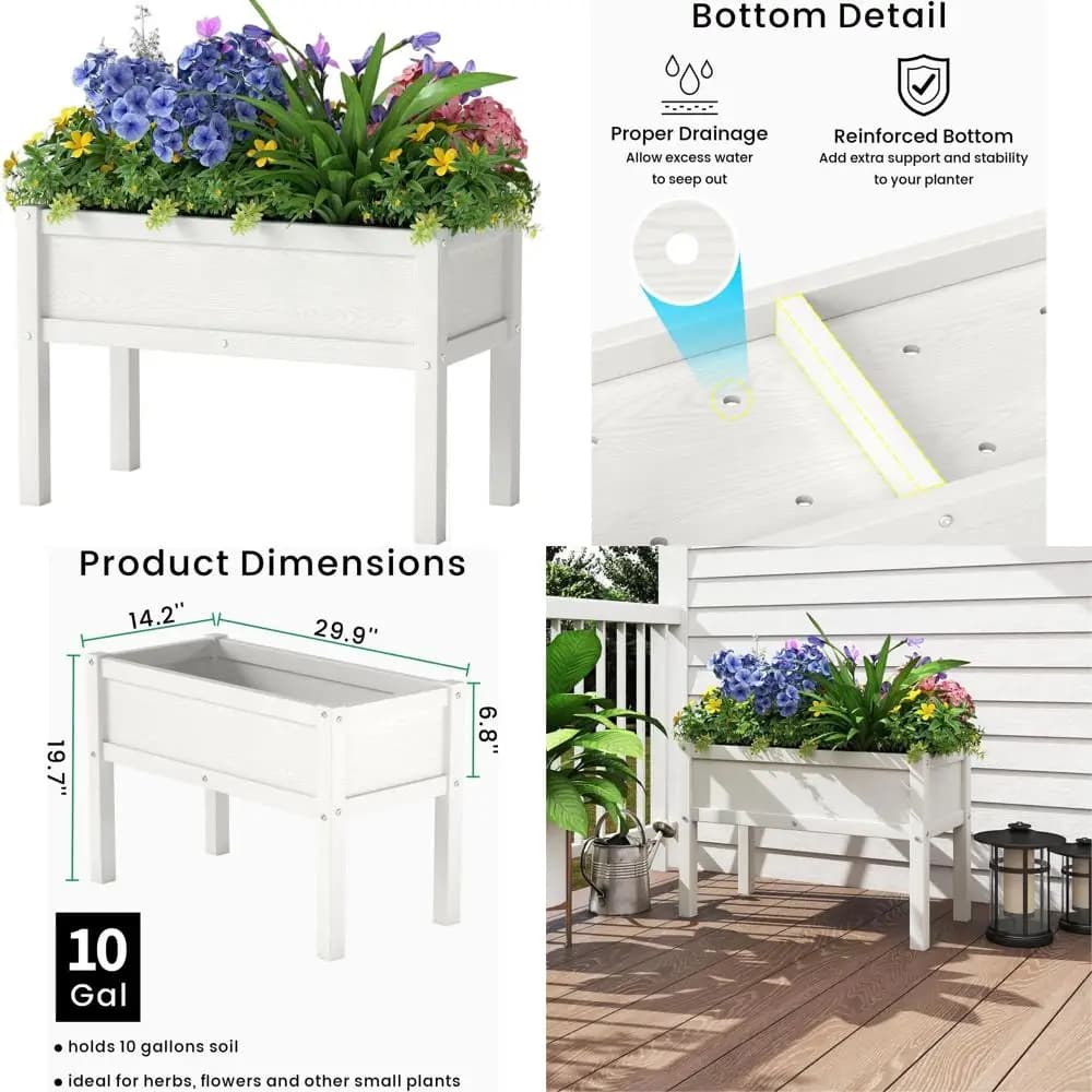 White HDPE raised garden bed for all seasons, outdoor flower with legs for seeds, herbs, flowers and vegetables