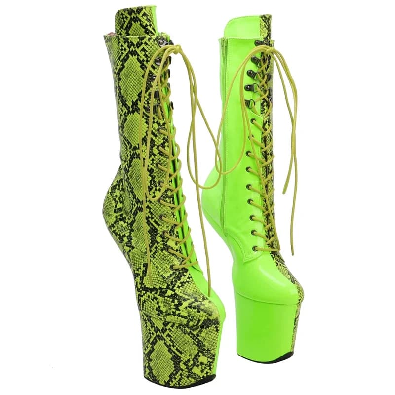 Leecabe Green Snake PU mix vernice Stivaletti con piattaforma superiore Scarpe da pole dance esotiche senza tacco