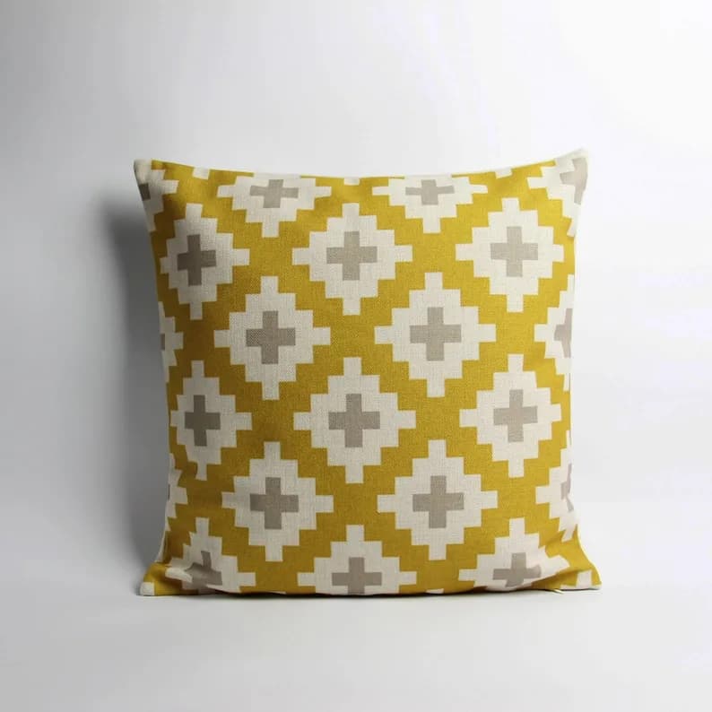 Throw Pillow Cover, Decorative Pillow Cover, Mustard Yellow Geometric Cross Sofa Pillow Cover for couch, Boho Neutral Retro Cushion Cover for Sofa Couch Bedroom Home Decor