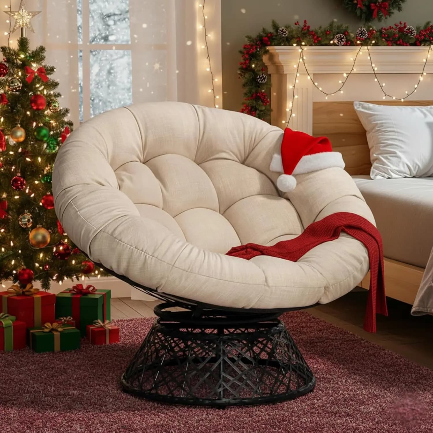 Sedia Papasan ergonomica girevole da 40" con cuscino spesso, struttura in acciaio, rotazione a 360 gradi per soggiorno e camera da letto