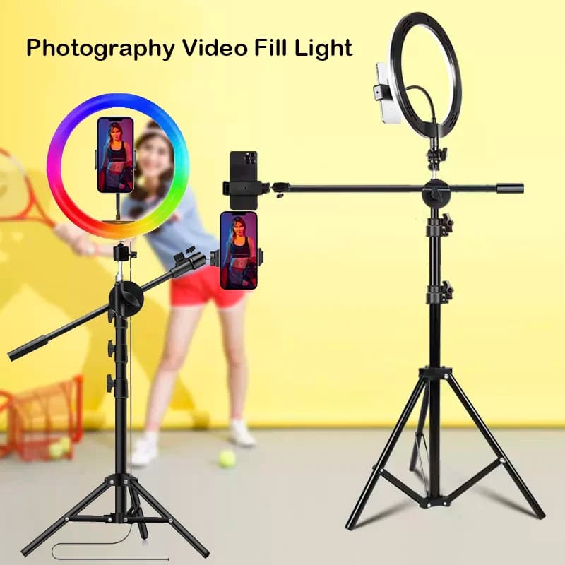 RGB Photography Led Video Ring Light 26CM Fill Lighting Camera Photo Studio Phone Selfie Lamp con treppiede Boom Arm Youtube