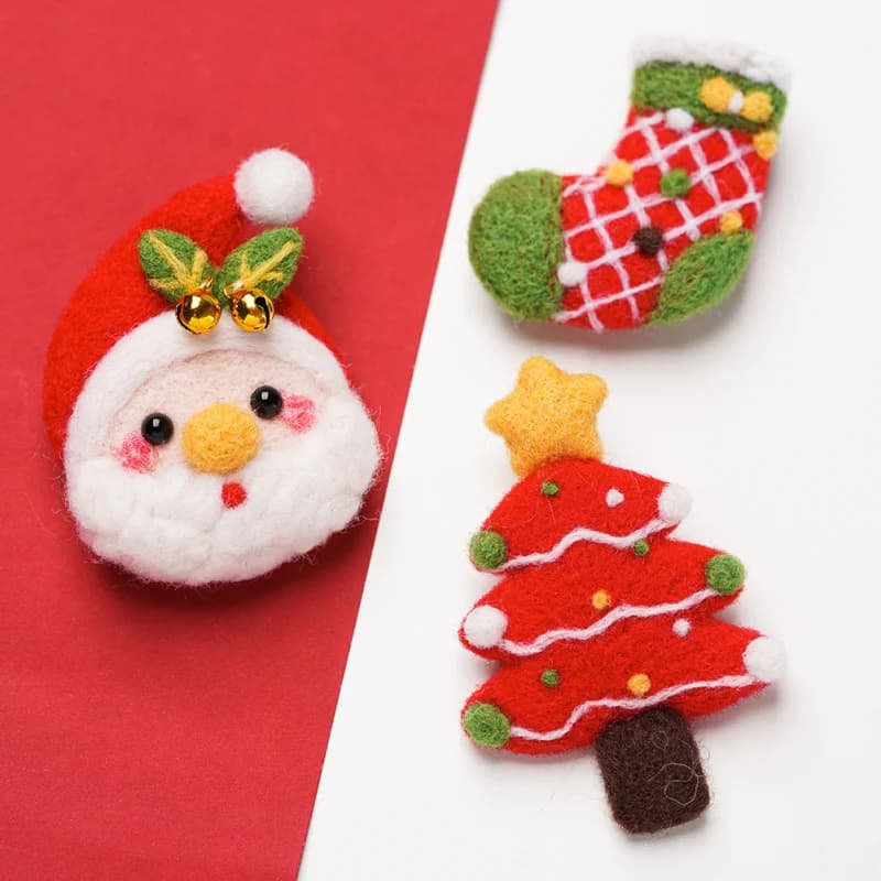 Wool Felt Punch Needle Christmas Brooch Hair Clip with Teaching Video Handcraft DIY Decompression Tool Toys