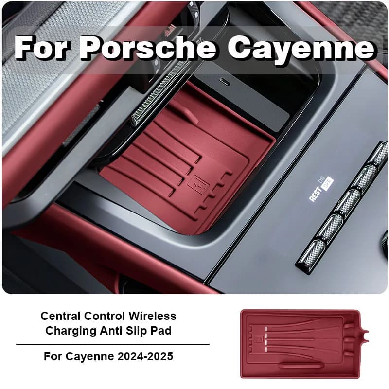 For Porsche Cayenne 2018-2025 Silicone Car Wallet Central Console Wireless Charging Non-slip Mat Dust Mat Accessories