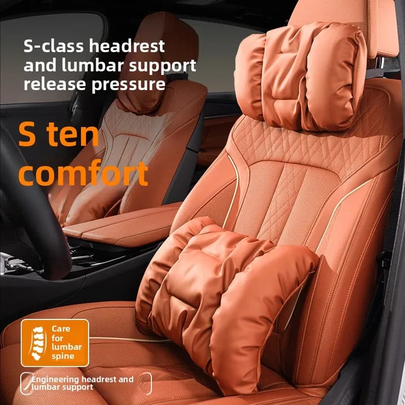 Cuscino per il collo dell'auto in pelle di lusso Cuscino per la vita dell'auto Comodo cuscino di supporto lombare per il collo Accessori interni Cuscino per poggiatesta dell'auto