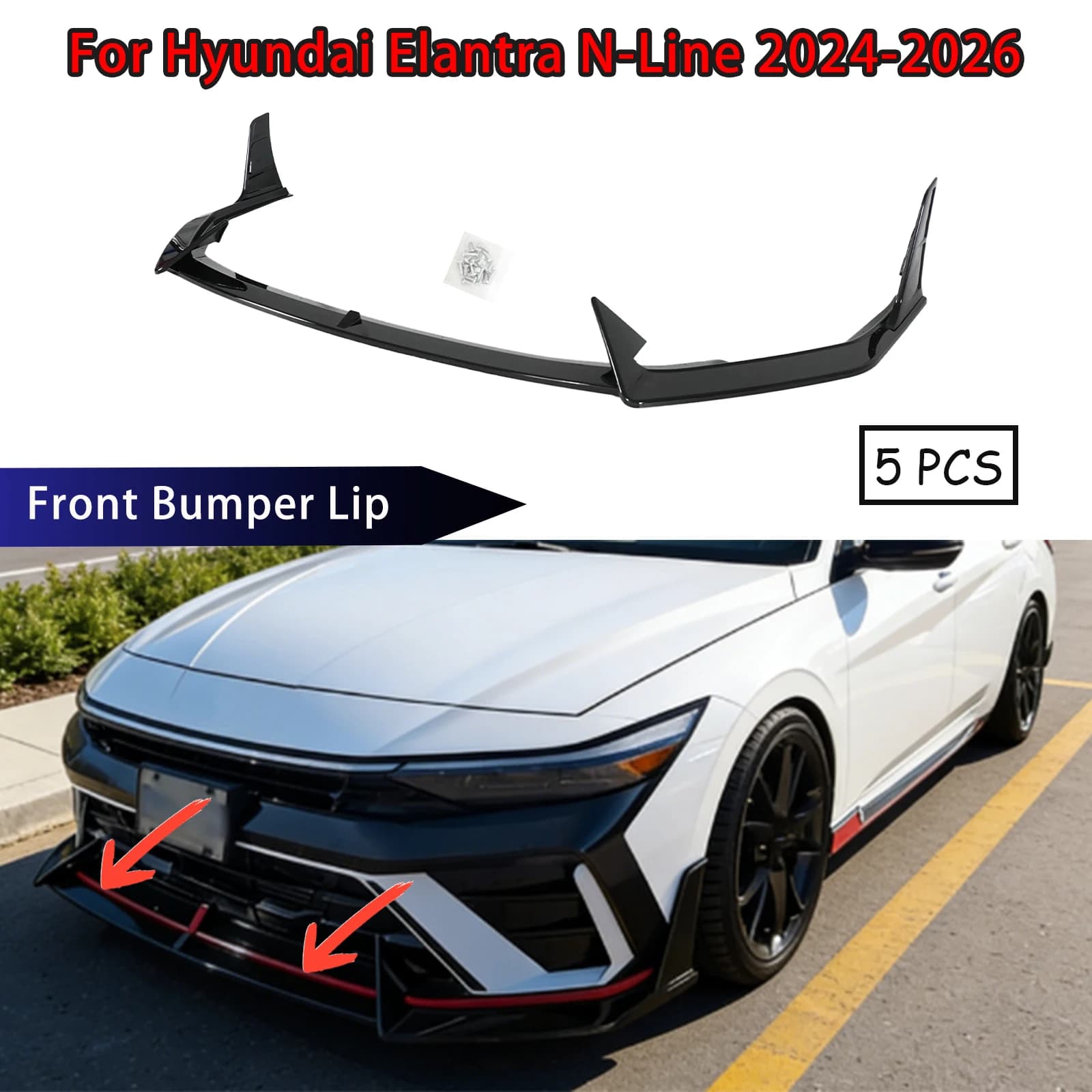 Spoiler Anteriore per Hyundai Elantra N-Line 2024-2026, Diffusore Nero Opaco, Accessori Esterni per Auto