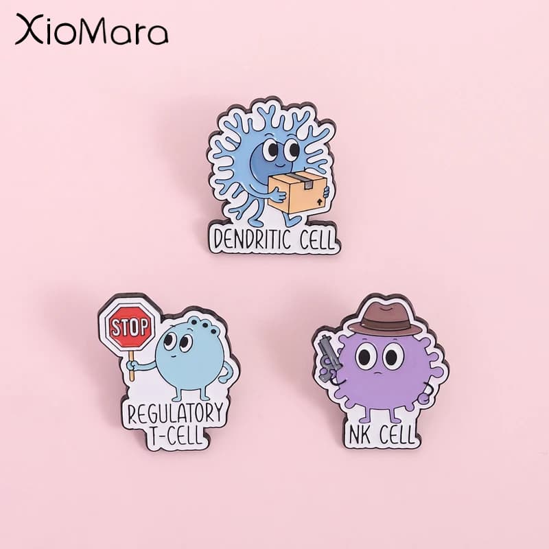 Scienza Biologia Sistema immunitario Spilla smaltata -NK Cell Regolazione cellulare T-Cell Spilla per zaino Accessorio regalo per amico